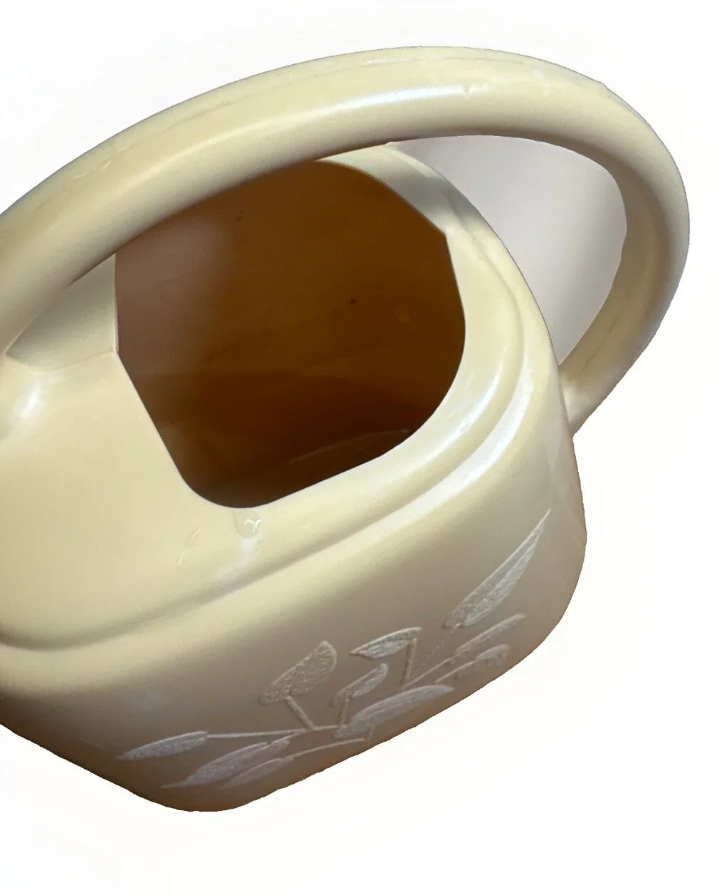Vintage Golden Acres AW-21 Watering Can Beige Tan Long Spout Leaf Design Retro